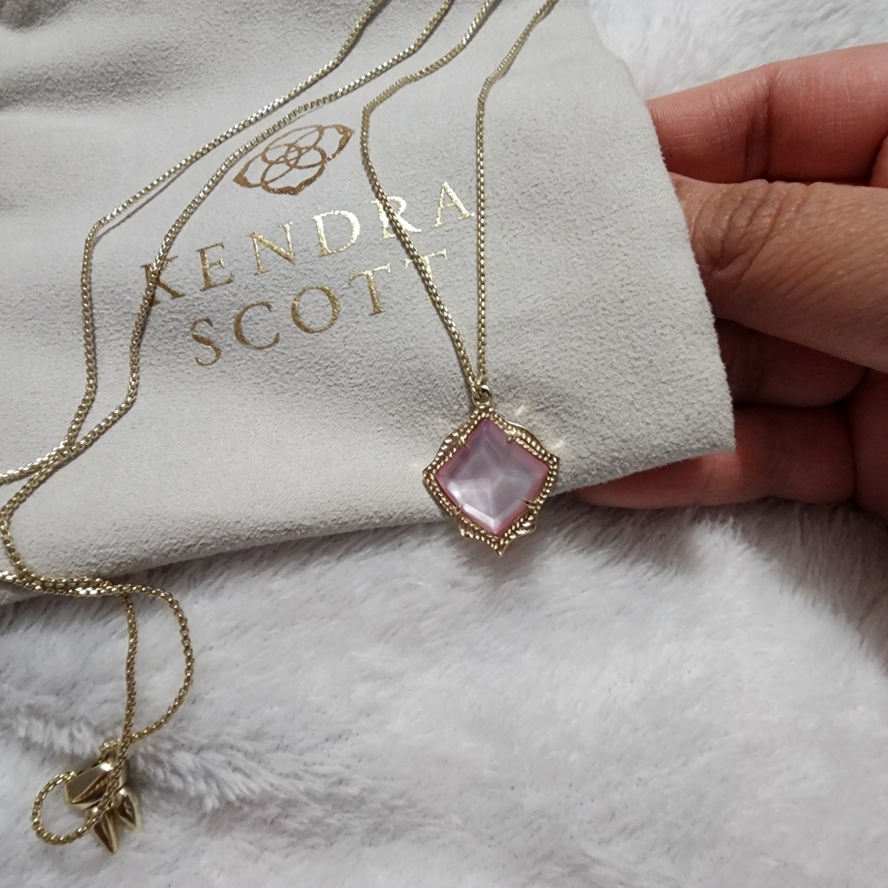 Kendra Scott Kacey Gold-Tone Long Pendant Necklace, Pink Stone